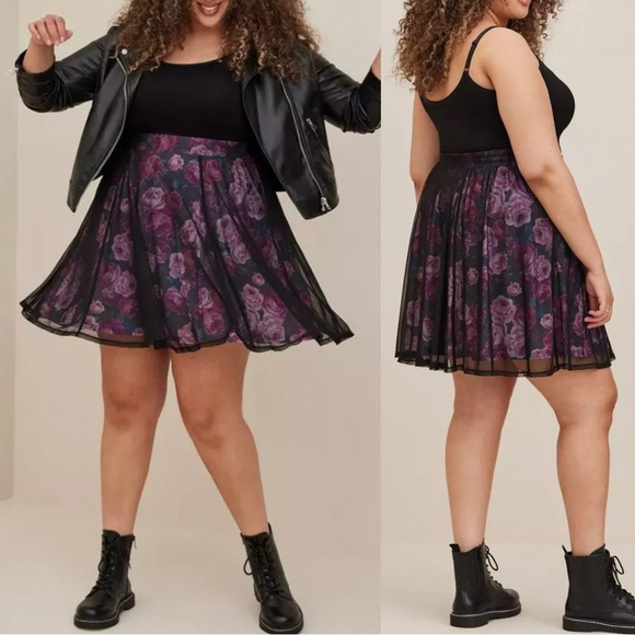 Torrid Black Sheer Mesh Pink Floral High Rise A-Line Mini Skirt 2X Goth Pinup - Picture 1 of 13